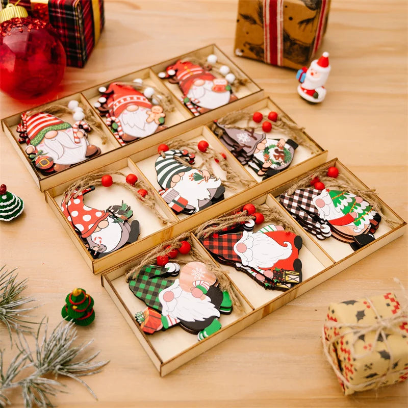 4-12pcs Wooden Christmas Tree Pendants Ornaments