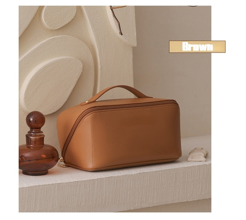 Travel Organizer Leather Bag With Storage Pouch.