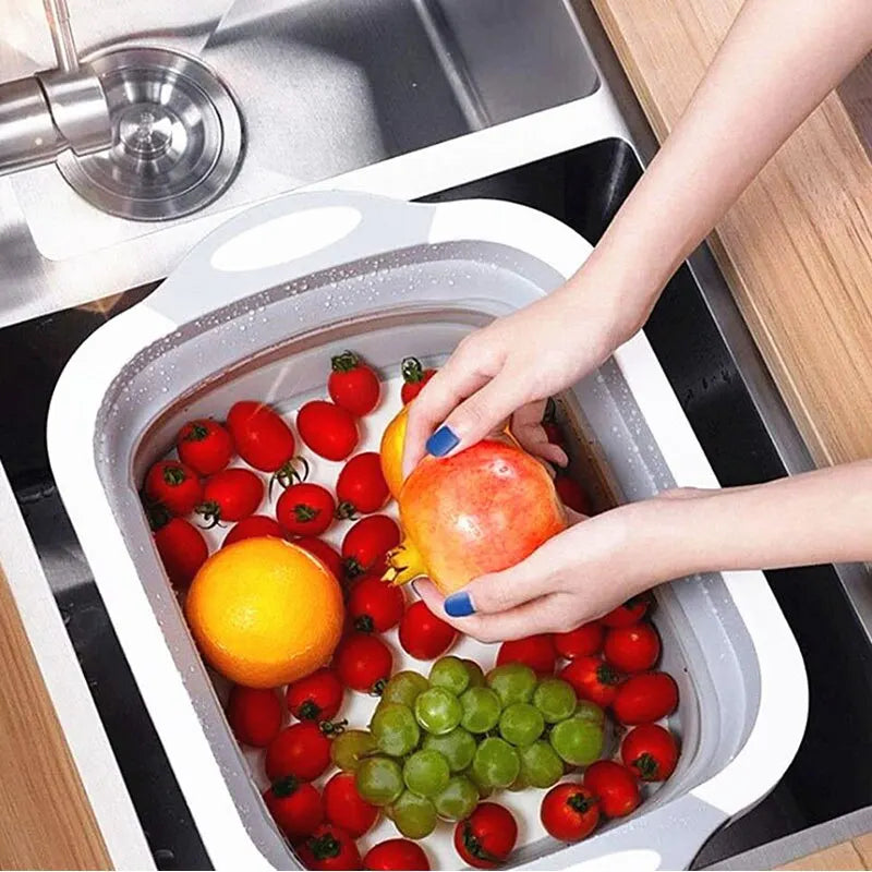 Silicone Cutting Board And Folding Drain Baskets