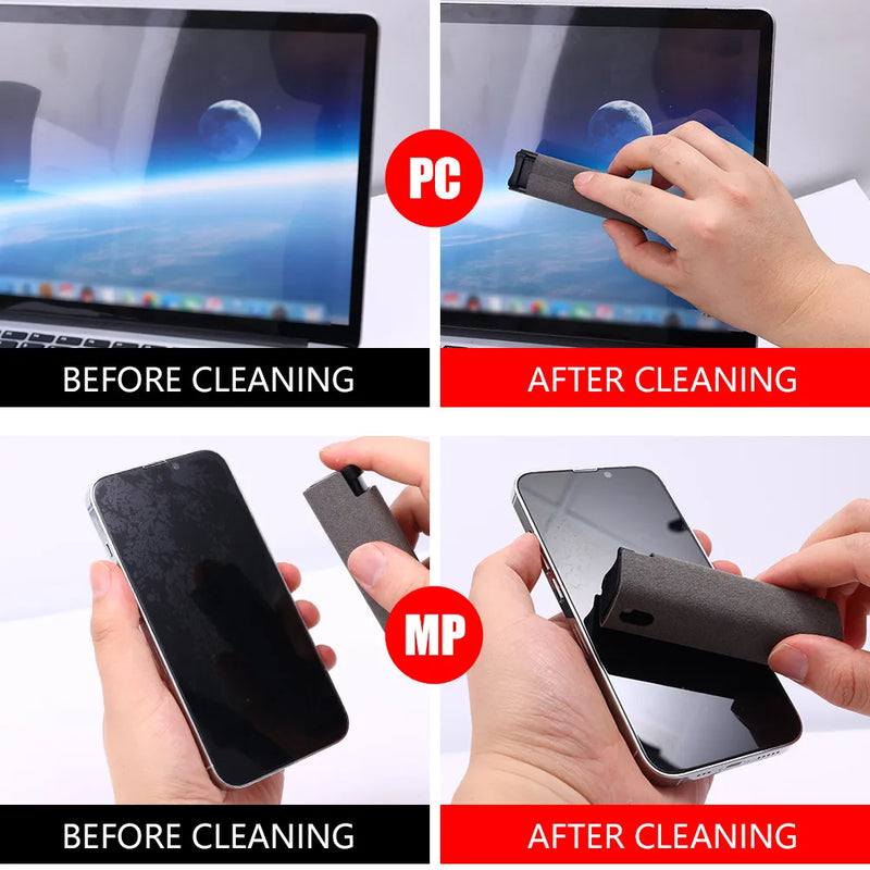 2in1 Microfiber Screen Cleaner Spray Bottle Set For Phones, Glasses Or Laptops