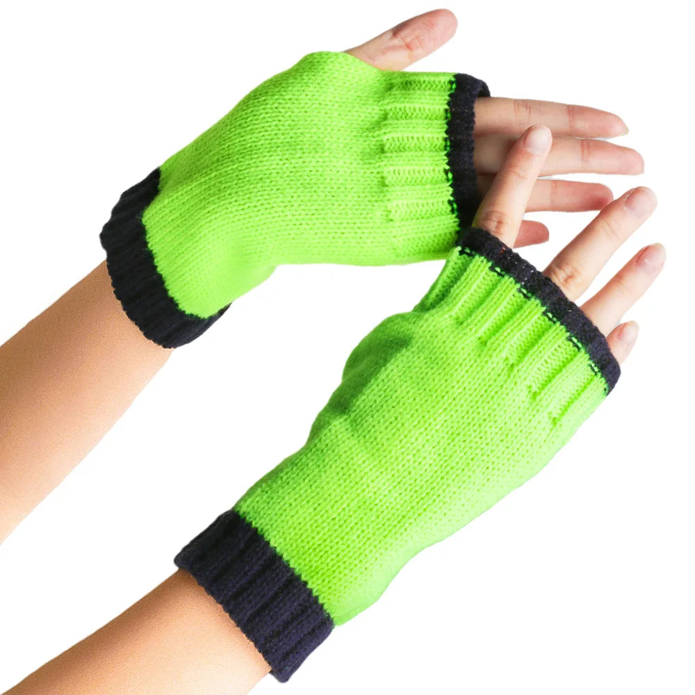 Women's Half Finger Acrylic Knitted Mittens
