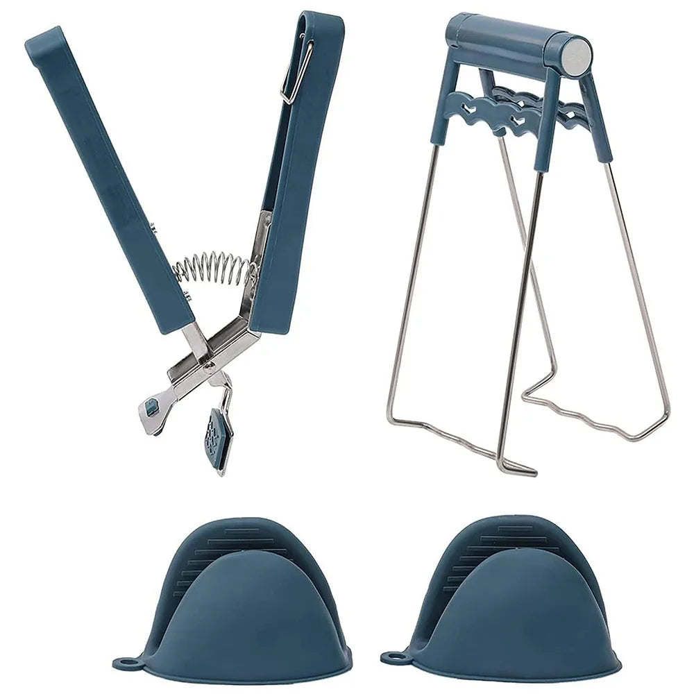 4 PCS Stainless Steel Hot Plate Gripper Set With Silicone Pinch Grips Oven Mitts
