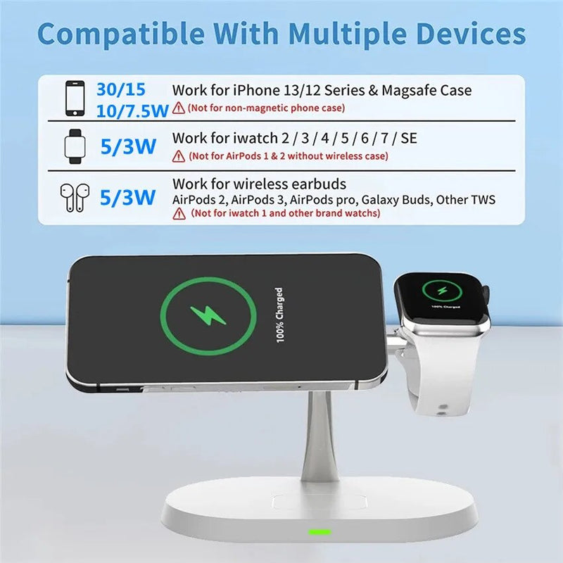 3 in 1 30W Magnetic Wireless Charger Stand For iPhone 14 13 12 Apple/Samsung Watch 5-8 & Airpods.