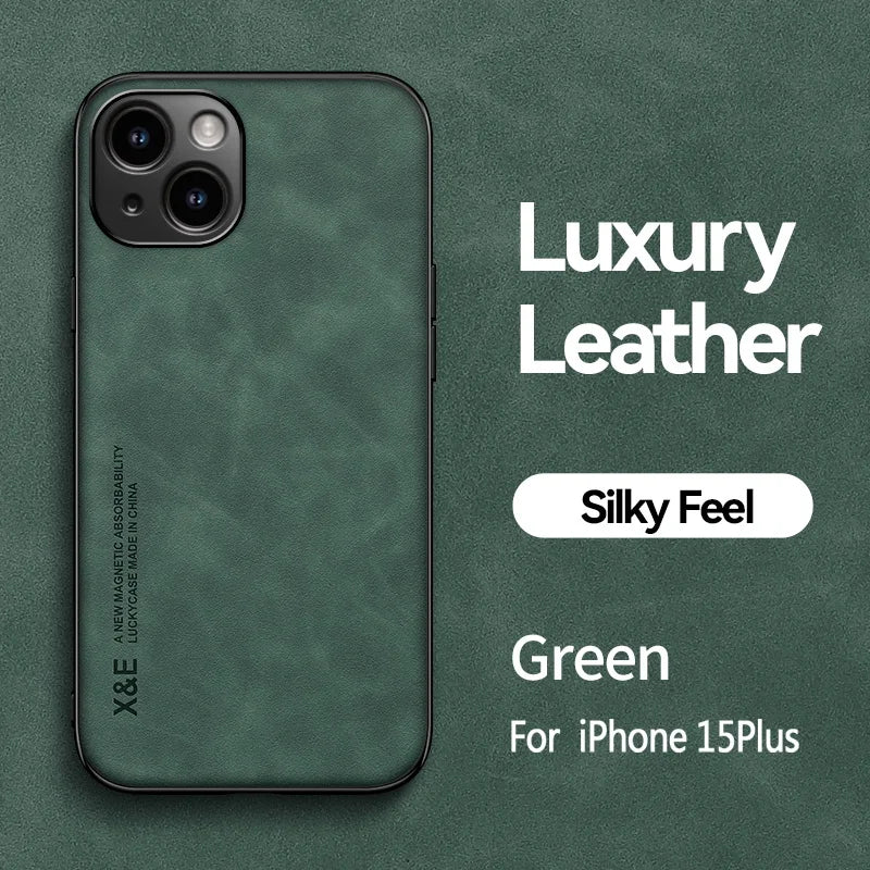 Luxury Matte Magnetic Sheepskin Leather Case For iPhone 16 15 14 13 12 11 Pro Max XR XS X 8 7 Plus