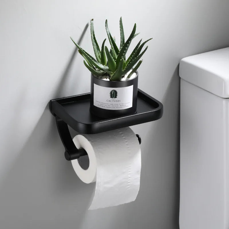 Aluminum Wall Mount Toilet Paper Holder With Phone Shelf Accessories