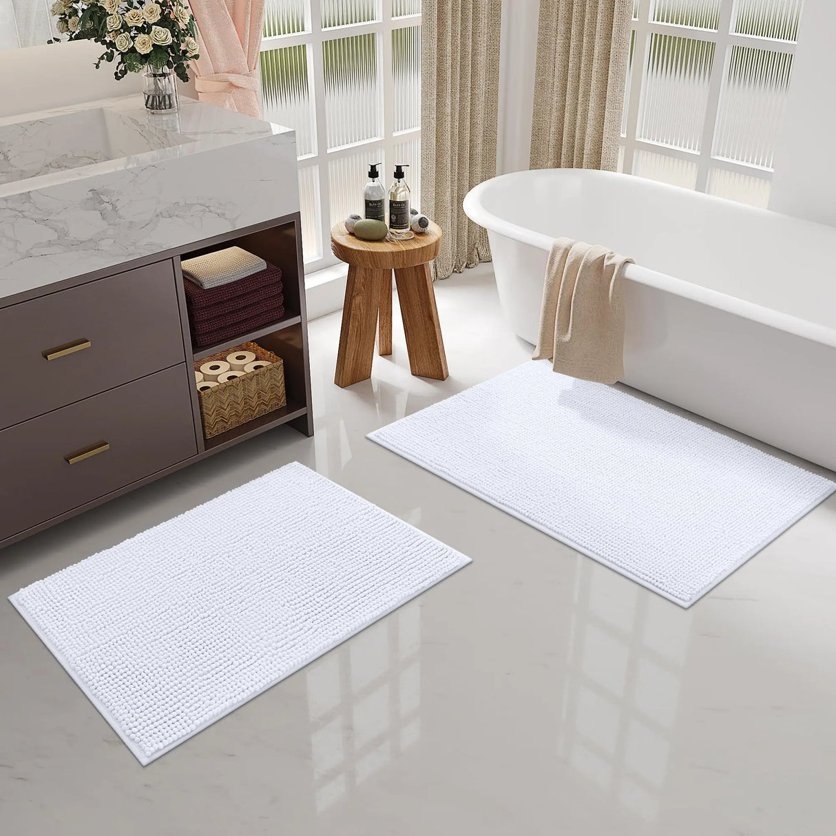Kitinjoy Chenille Non-slip Washable Quick Drying Bath Mat
