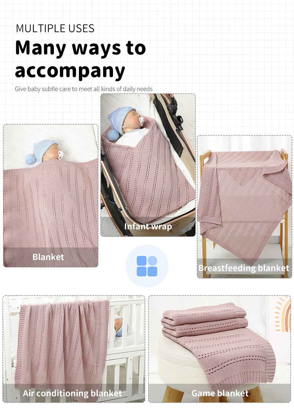 Vertical Stripes Solid Color Baby Cotton Blankets