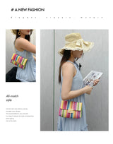 Women's Straw Rainbow Stripe Shoulder Crossbody Handbag With Chain Strap