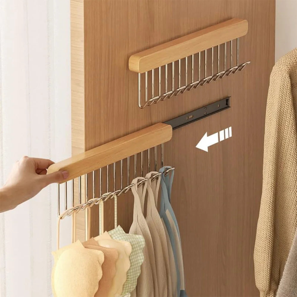 Wooden Wall-mounted Multi-function Storage Rack with 8 Hooks With Slider
