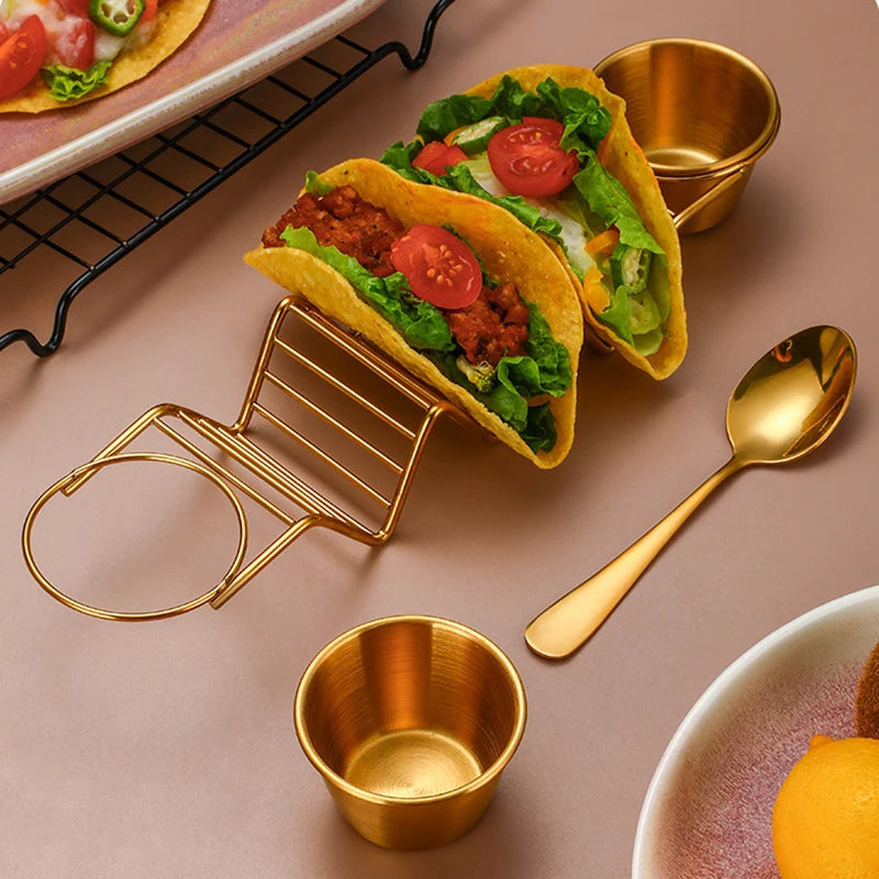 Stainless Steel Taco Holder Set With 2 Sauce Cup Holder