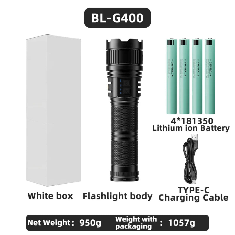 100W Rechargeable Long Range Zoomable LED Flashlight