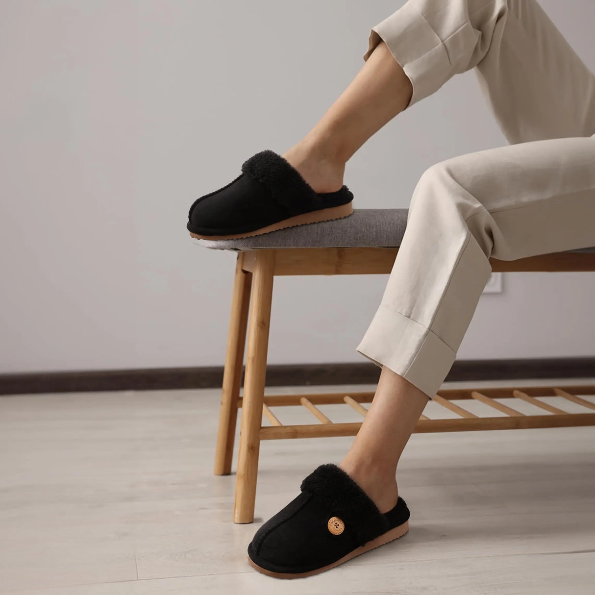 Evshine Women's Fur Plush Warm Slippers With Rubber Soles