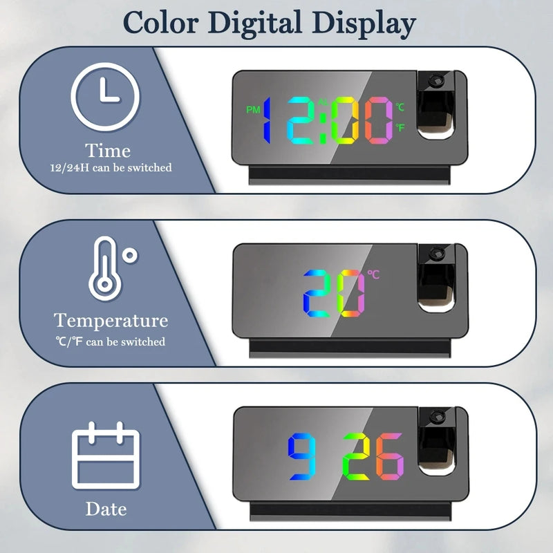 LED/USB Digital 180 Degree Projection Alarm Clock