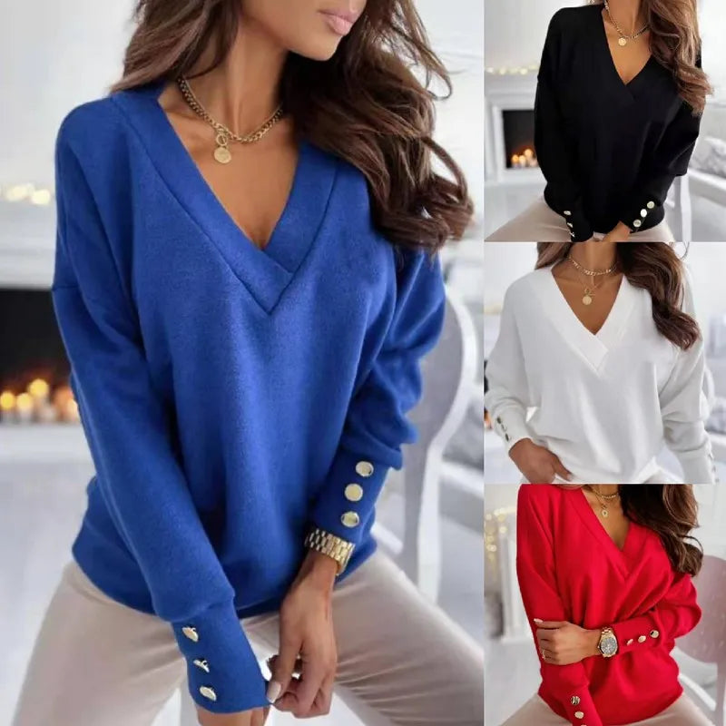 Women's Long Sleeve, V-neck Knitted Sweater.