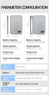 Ultra Thin MagSafe Wireless LED Display  Fast Charging Power Bank for iPhone Samsung And Airpods