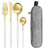 5pcs Black Gold Reusable Dinnerware Set For Camping With Case