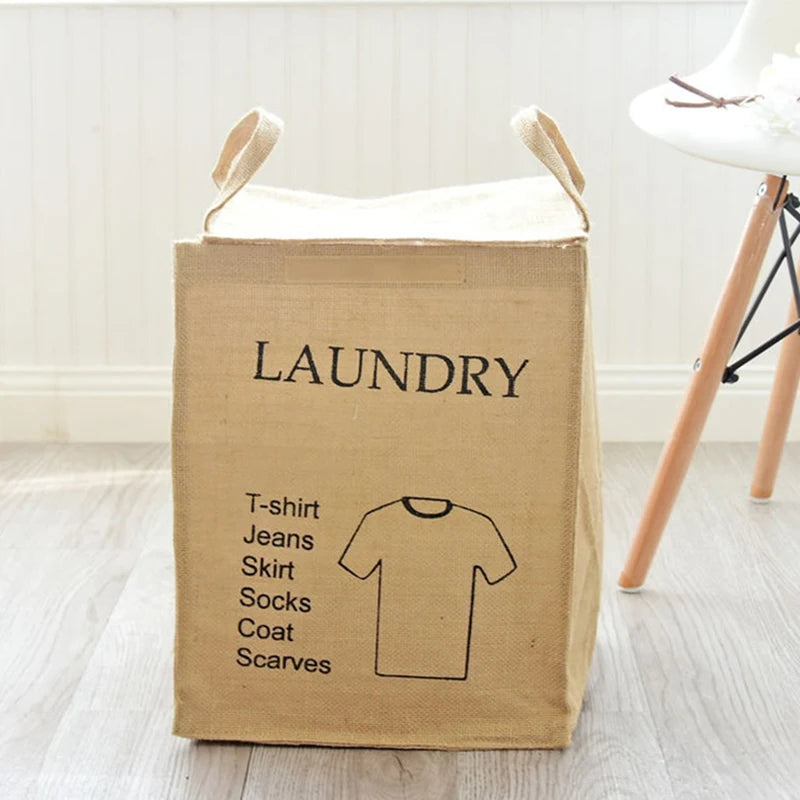 Folding Jute Organizer Storage Basket With Lids