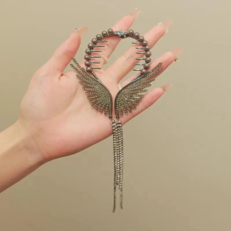 Pearl Or Rhinestone Ponytail Tassel Hair Clip.