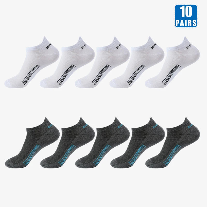 10 Pairs Cotton Breathable Mesh Sports Ankle High Socks For Men And Women