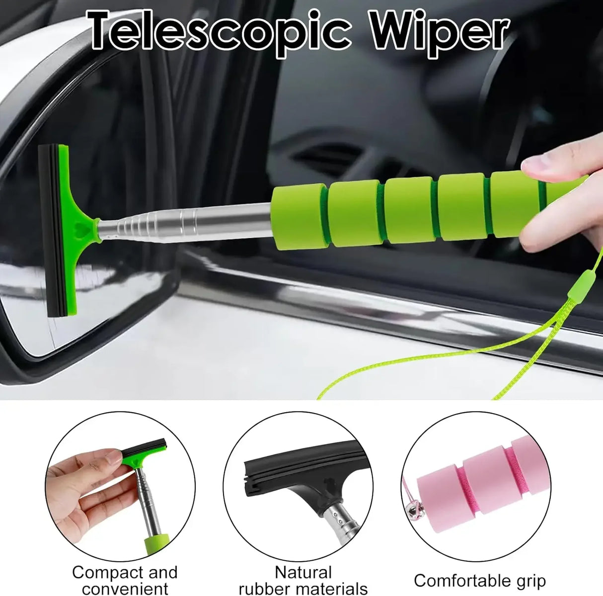 Retractable Rubber Rearview Mirror Squeegee