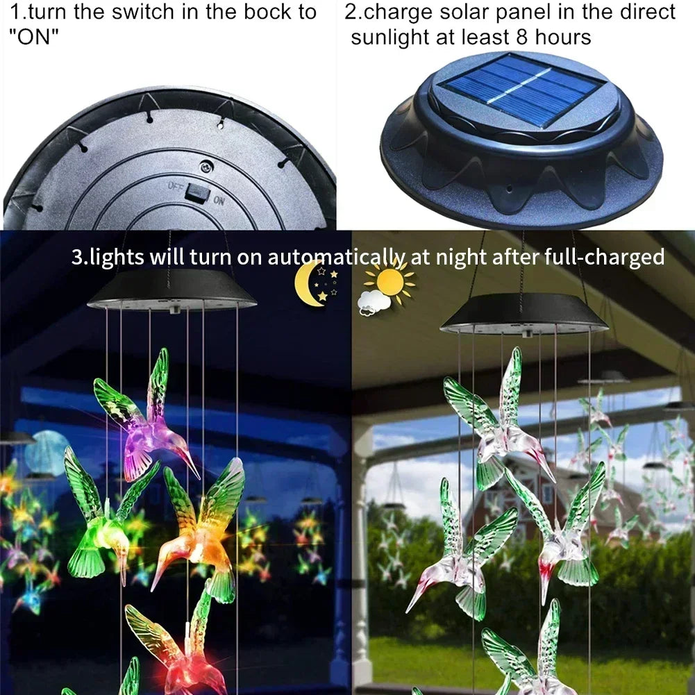 Outdoor Solar Charging Waterproof Hummingbird/Owl Wind Chime Light