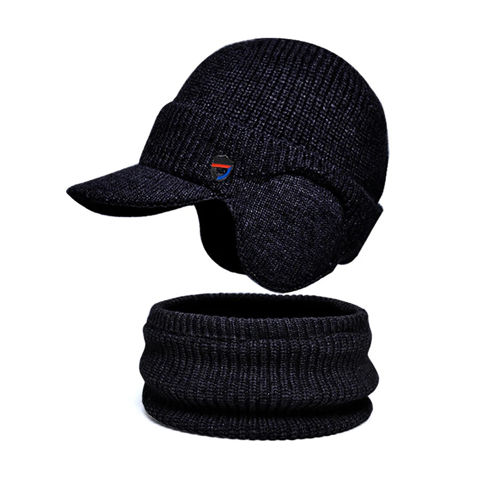 Men Or Women's Knitted Neck Scarf And Hat With Extra Ear Protection