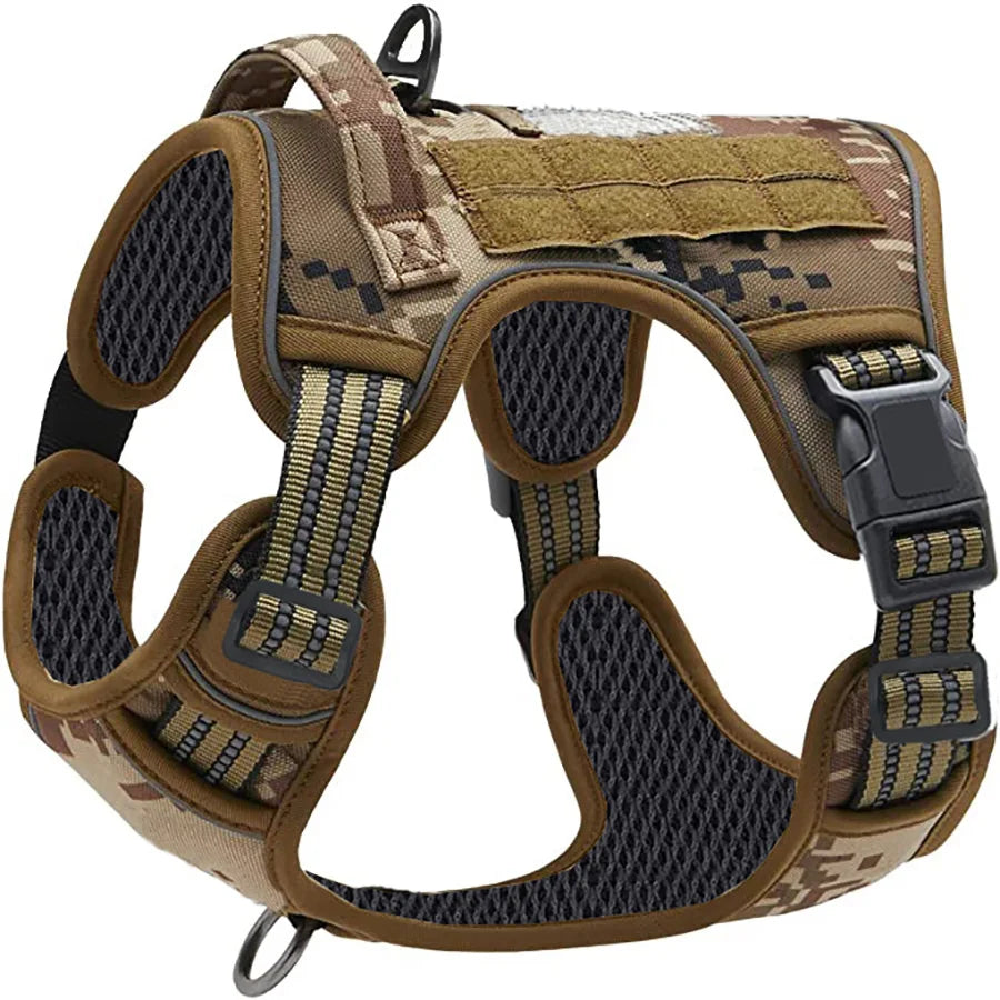 Durable Military-Style Vest with Reflective Straps & Secure Control Handle Dog Harness