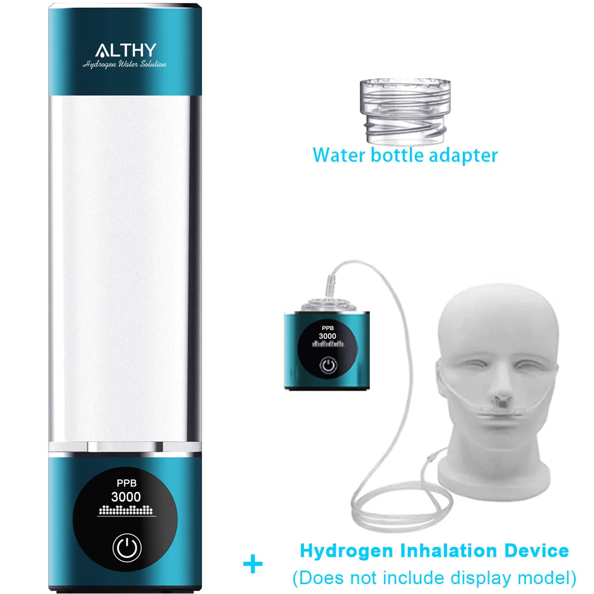 ALTHY Hydrogen Water Generator Bottle DuPont SPE+PEM Dual Chamber Maker lonizer Cup + H2 Inhalation device + PPB & Time Display