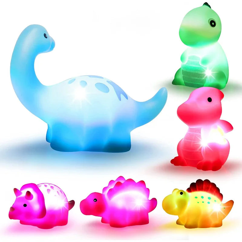 1/6 Pcs Dinosaur Light-Up Floating Bath Toys