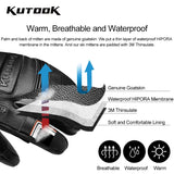 KUTOOK Men's Goatskin Leather Waterproof Thermal Gloves