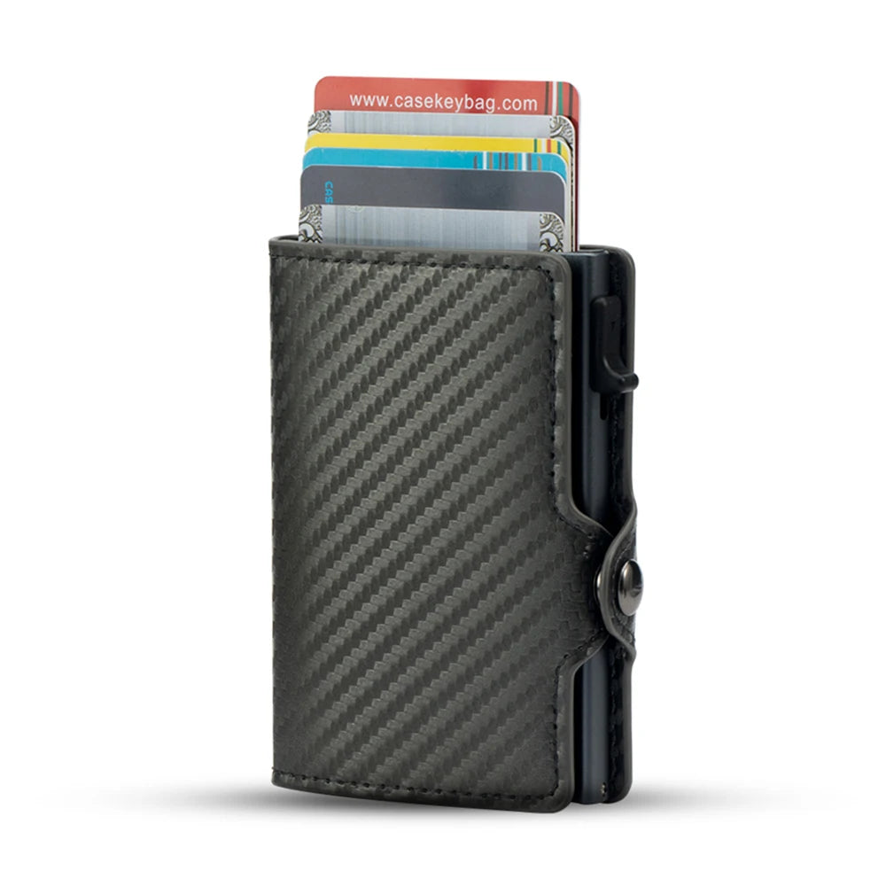 CASEKEY RFIF Leather Carbon Fiber Pop Up Credit Card Holder