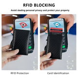 CASEKEY RFIF Leather Carbon Fiber Pop Up Credit Card Holder