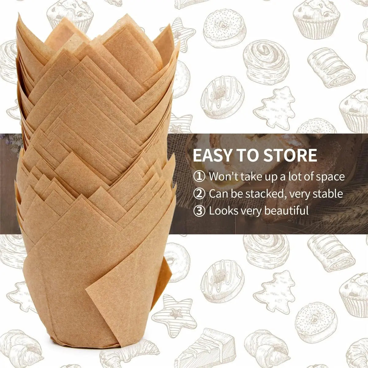 100pcs Oilproof Tulip Muffin Cupcake Liners