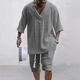 Men's Two Piece V-Neck Knitted Casual Shorts Set