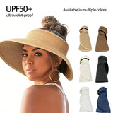 Women's Foldable Ponytail Straw Travel Sun Hat