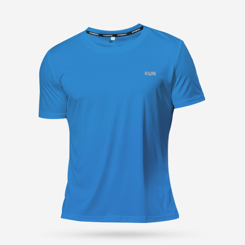 Men's multicolor short sleeve gym shirts. Quick drying, breathable sportswear