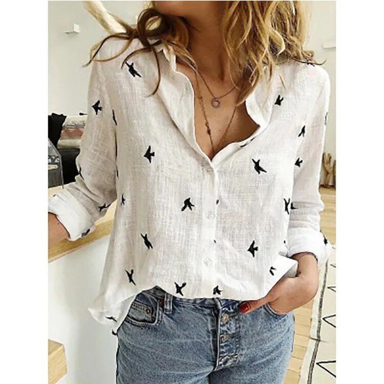 Women's Casual Long Sleeve Cotton Linen Blouse.