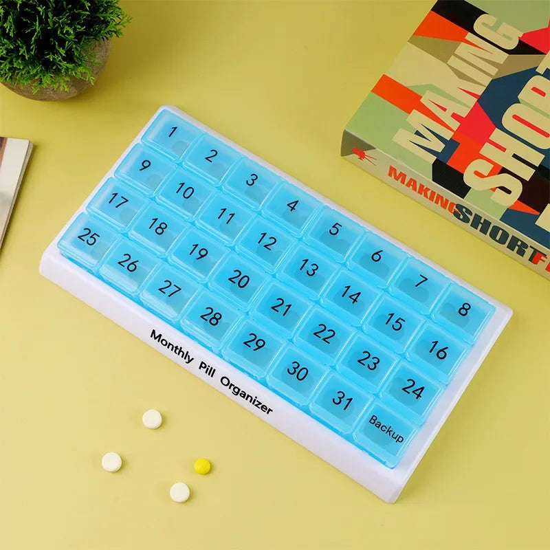 Portable 31 Days Medicine Box With Detachable Compartments