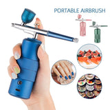 Blue Portable Airbrush Kit With Compressor Oxygen Injector Spray Gun For Nail, Makeup OR Cake Painting