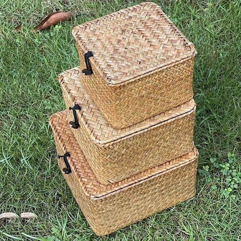Seaweed Woven Storage Box with Cover