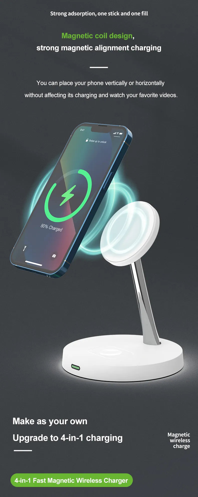 30W Magnetic Wireless Charger For iPhone 15, 14, 13, 12 Or Pro Max Charging Station For Apple Watch And Airpods.