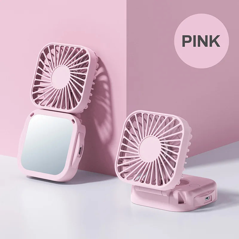500mAh USB Rechargeable Handheld Portable Fan with Mirror