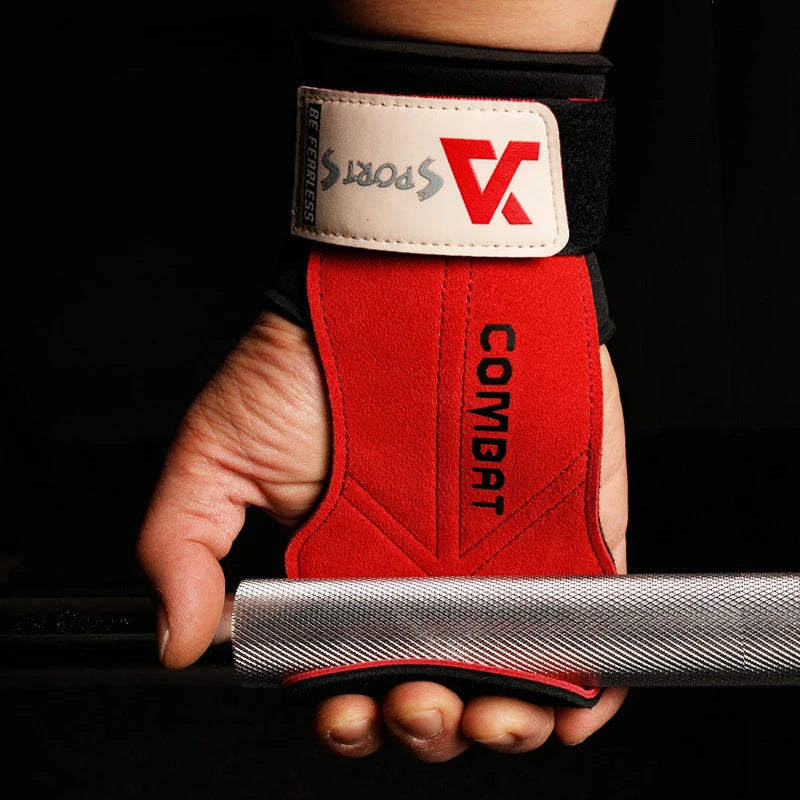1 Pair 3-layers Cowhide Weight Lifting Grip Gloves