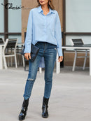 Celmia Women's Loose Fitting Long Sleeve Blouse With a Slit at the Back.