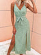 Elegant Sleeveless V Neck Maxi Dress With Slit on the Side.