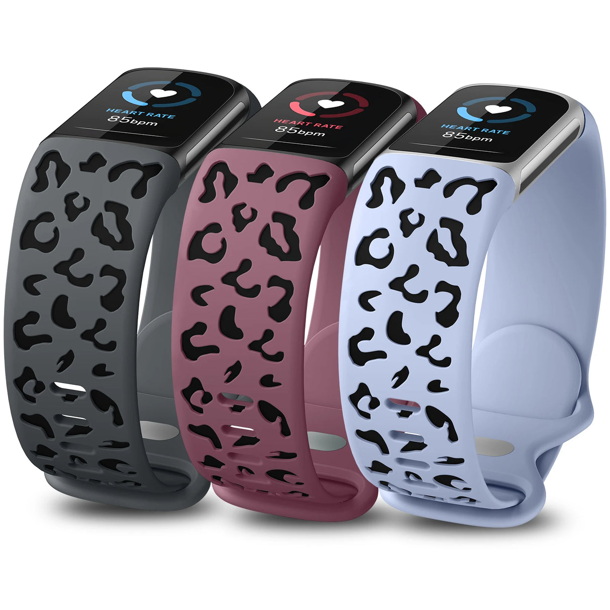 Wearlizer 3 Packs Two-Tone Leopard Engraved Soft Silicone Band for Fitbit Charge 5 Or 6