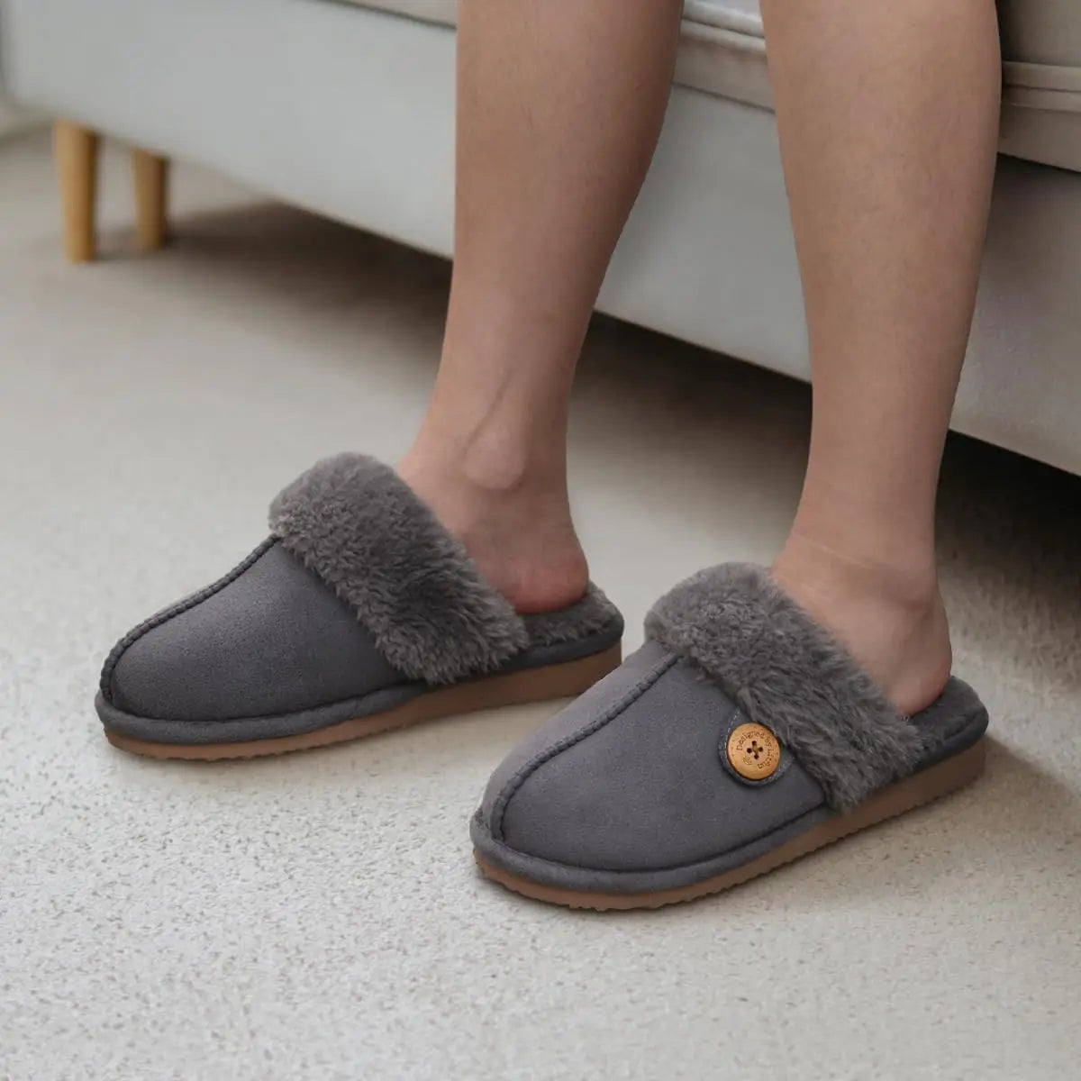 Evshine Women's Fur Plush Warm Slippers With Rubber Soles