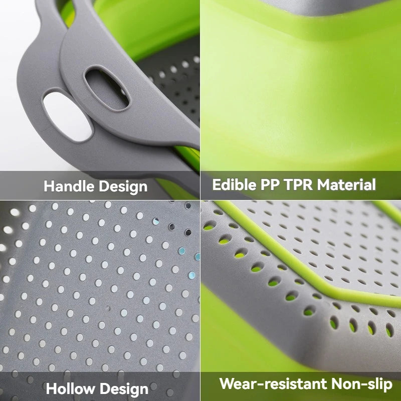 Foldable Square Vegetable Fruit Strainer Basket with Handle