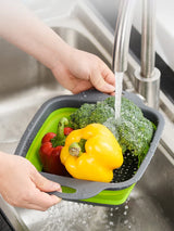Foldable Square Vegetable Fruit Strainer Basket with Handle