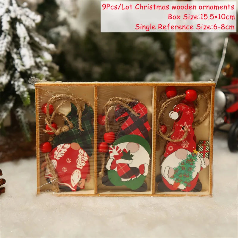 4-12pcs Wooden Christmas Tree Pendants Ornaments